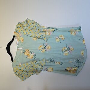 DR2 Floral and Lemon Patterned Ruffle Flowy Sleeve Work Blouse